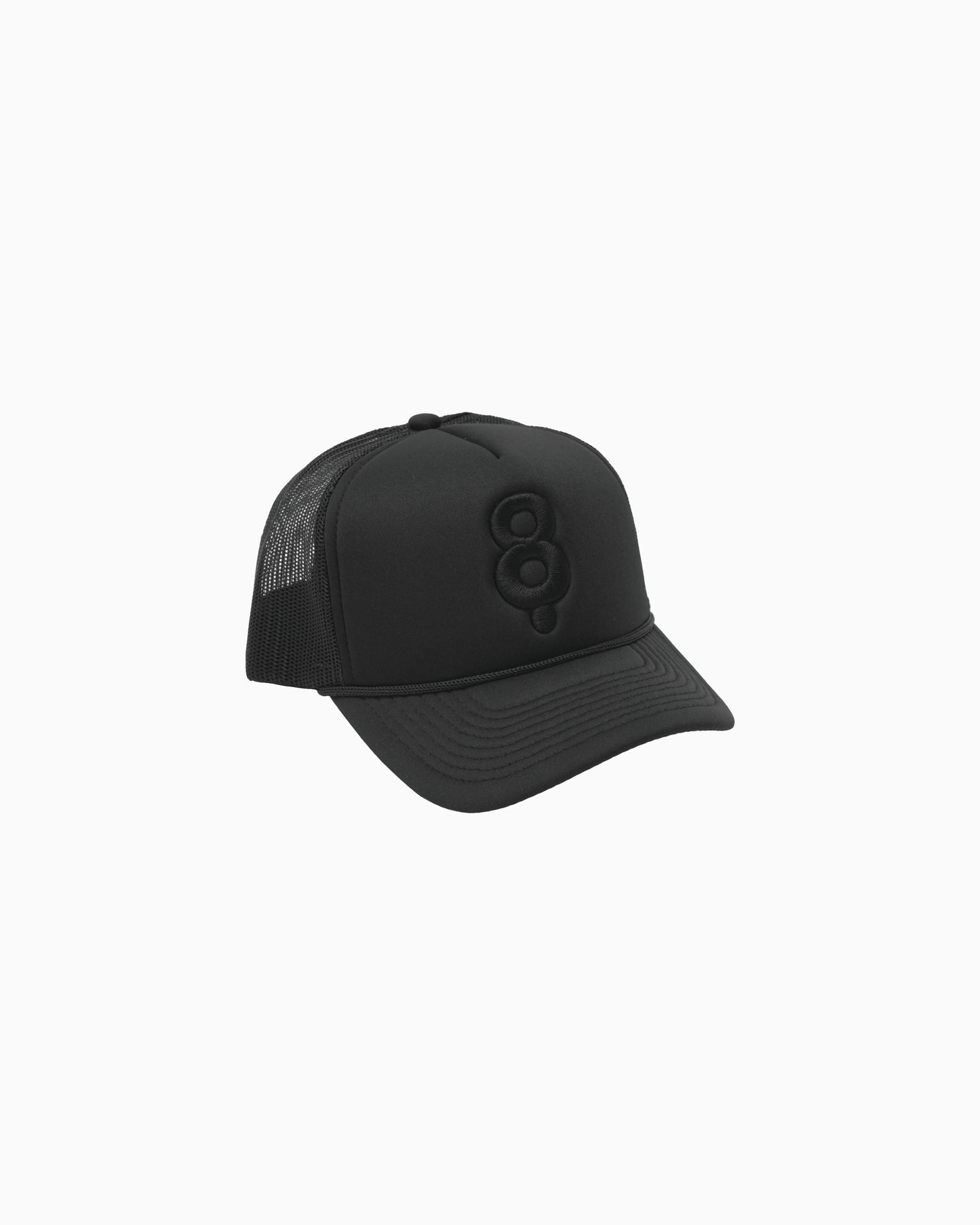 8 LOGO PADDED TRUCKER HAT